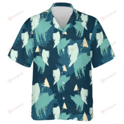 Aqua Blue Oil Painting Brush Pattern Camo Military Hawaiian Shirt