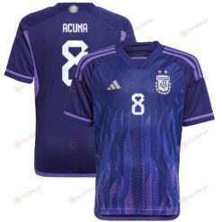 Argentina 2022-23 Qatar World Cup Marcos Acuna 8 Away Youth Jersey - Dark Blue & Light Purple