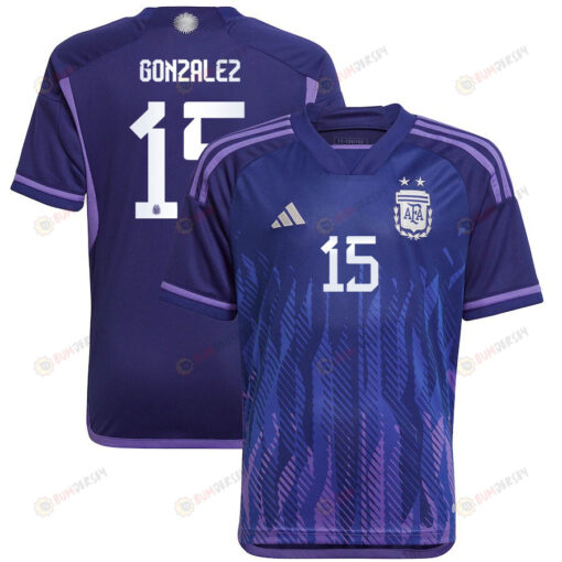 Argentina 2022-23 Qatar World Cup Nicolas Gonzalez 15 Away Youth Jersey - Dark Blue & Light Purple