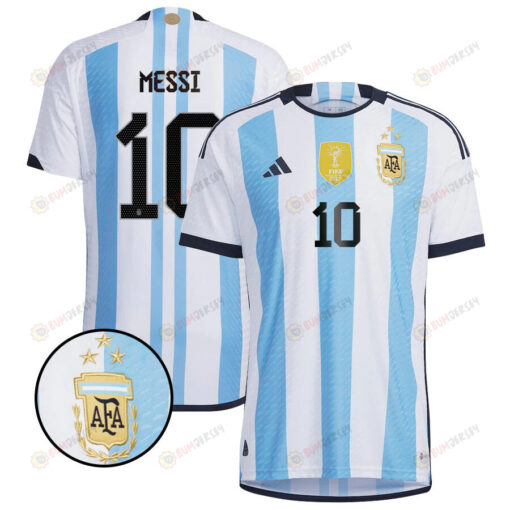 Argentina Champions Three Stars Lionel Messi 10 Men Home Jersey