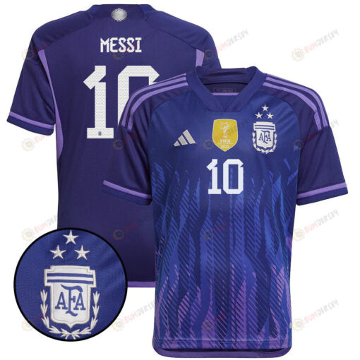 Argentina Champions Three Stars Lionel Messi 10 Youth Away Jersey