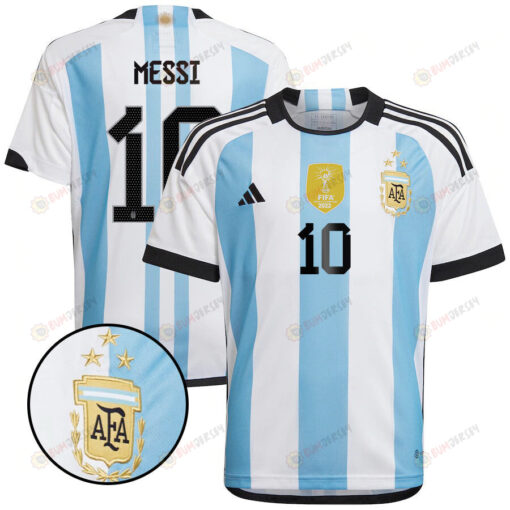 Argentina Champions Three Stars Lionel Messi 10 Youth Home Jersey