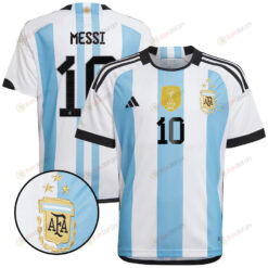 Argentina Champions Three Stars Lionel Messi 10 Youth Home Jersey