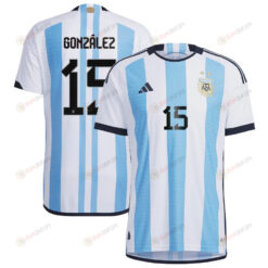 Argentina National Team 2022-23 Nicol?s Gonz?lez 15 Home Men Jersey - Blue/White