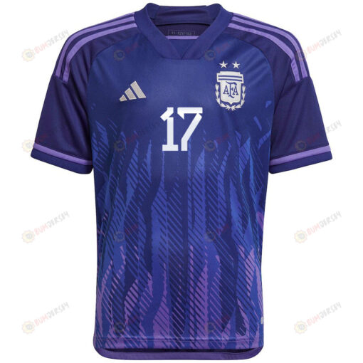 Argentina National Team 2022-23 Qatar World Cup Alejandro Gomez 17 Away Youth Jersey - Dark Blue & Light Purple