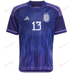 Argentina National Team 2022-23 Qatar World Cup Cristian Romero 13 Away Youth Jersey - Dark Blue & Light Purple