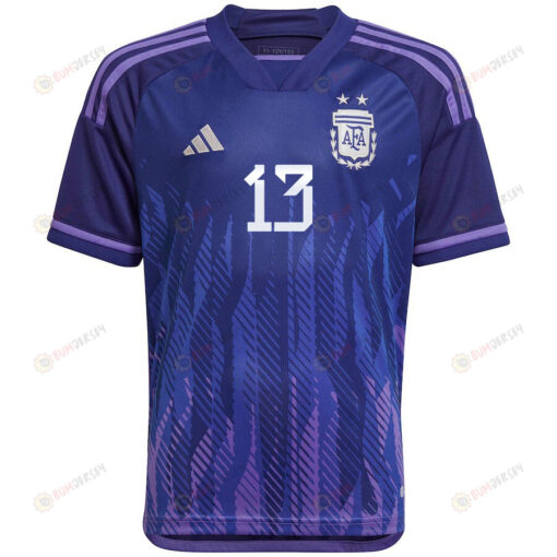 Argentina National Team 2022-23 Qatar World Cup Cristian Romero 13 Away Youth Jersey - Dark Blue & Light Purple