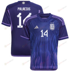 Argentina National Team 2022-23 Qatar World Cup Exequiel Palacios 14 Away Youth Jersey - Dark Blue & Light Purple