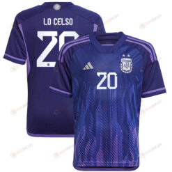 Argentina National Team 2022-23 Qatar World Cup Giovani Lo Celso 20 Away Youth Jersey - Dark Blue & Light Purple