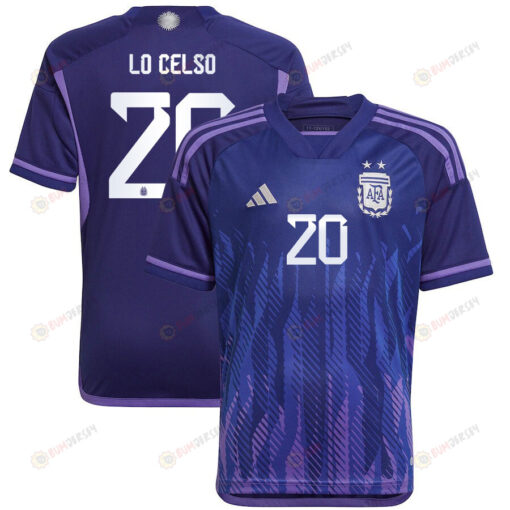 Argentina National Team 2022-23 Qatar World Cup Giovani Lo Celso 20 Away Youth Jersey - Dark Blue & Light Purple