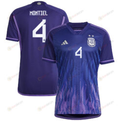 Argentina National Team 2022-23 Qatar World Cup Gonzalo Montiel 4 Away Women Jersey - Dark Blue & Light Purple