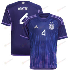 Argentina National Team 2022-23 Qatar World Cup Gonzalo Montiel 4 Away Youth Jersey - Dark Blue & Light Purple