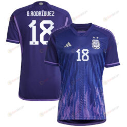 Argentina National Team 2022-23 Qatar World Cup Guido Rodriguez 18 Away Women Jersey - Dark Blue & Light Purple