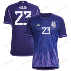Argentina National Team 2022-23 Qatar World Cup Juan Musso 23 Away Women Jersey - Dark Blue & Light Purple