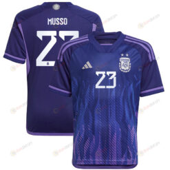 Argentina National Team 2022-23 Qatar World Cup Juan Musso 23 Away Youth Jersey - Dark Blue & Light Purple