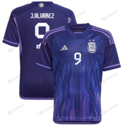 Argentina National Team 2022-23 Qatar World Cup Julian Alvarez 9 Away Youth Jersey - Dark Blue & Light Purple