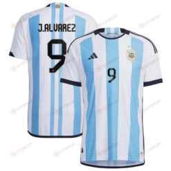 Argentina National Team 2022-23 Qatar World Cup Julian Alvarez 9 White Home Men Jersey - New