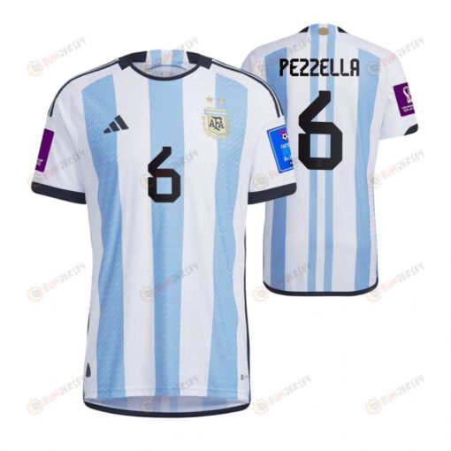 Argentina National Team 2022-23 Qatar World Cup Patch German Pezzella 6 Home Men Jersey