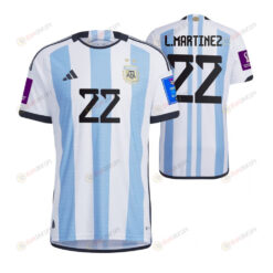 Argentina National Team 2022-23 Qatar World Cup Patch Lautaro Martinez 22 Home Men Jersey