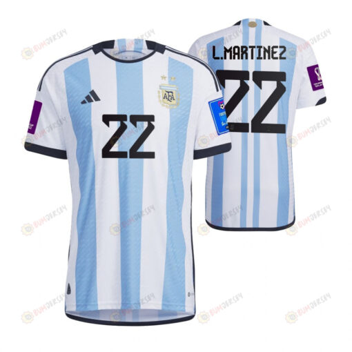 Argentina National Team 2022-23 Qatar World Cup Patch Lautaro Martinez 22 Home Men Jersey