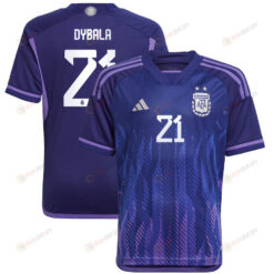 Argentina National Team 2022-23 Qatar World Cup Paulo Dybala 21 Away Youth Jersey - Dark Blue & Light Purple