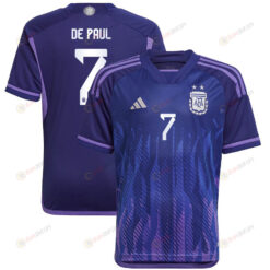 Argentina National Team 2022-23 Qatar World Cup Rodrigo De Paul 7 Away Youth Jersey - Dark Blue & Light Purple