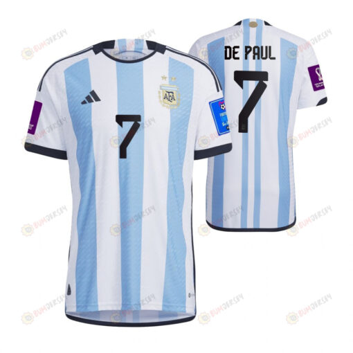 Argentina National Team 2022-23 Qatar World Cup Rodrigo De Paul 7 White Home Men Jersey - New