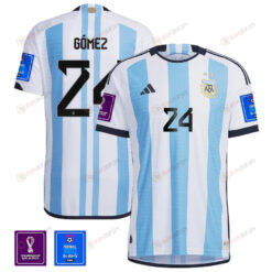 Argentina National Team FIFA World Cup Qatar 2022 Patch Alejandro G?mez 24 Home Men Jersey