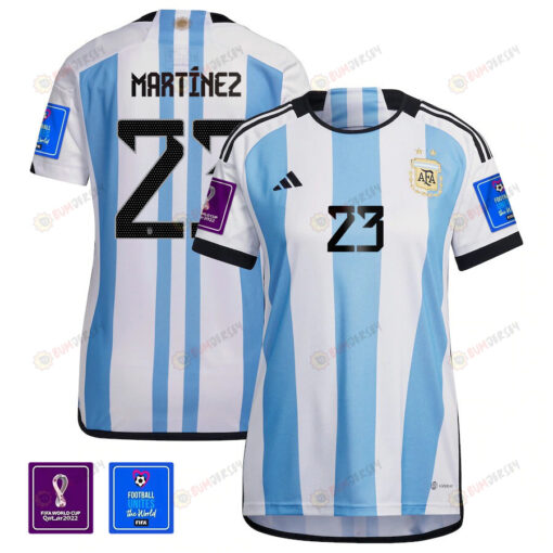 Argentina National Team FIFA World Cup Qatar 2022 Patch Emiliano Mart?nez 23 Home Women Jersey
