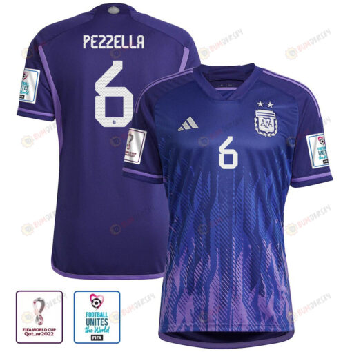 Argentina National Team FIFA World Cup Qatar 2022 Patch Germ?n Pezzella 6 Away Women Jersey