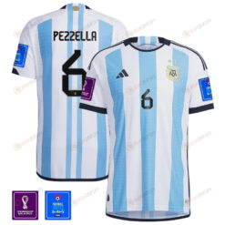 Argentina National Team FIFA World Cup Qatar 2022 Patch Germ?n Pezzella 6 Home Men Jersey