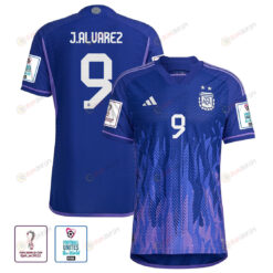 Argentina National Team FIFA World Cup Qatar 2022 Patch Juli?n ?lvarez 9 Away Men Jersey