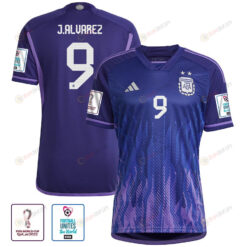 Argentina National Team FIFA World Cup Qatar 2022 Patch Juli?n ?lvarez 9 Away Women Jersey