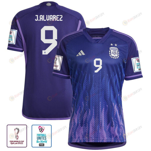 Argentina National Team FIFA World Cup Qatar 2022 Patch Juli?n ?lvarez 9 Away Women Jersey