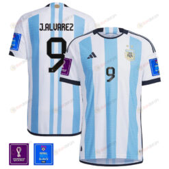 Argentina National Team FIFA World Cup Qatar 2022 Patch Juli?n ?lvarez 9 Home Men Jersey