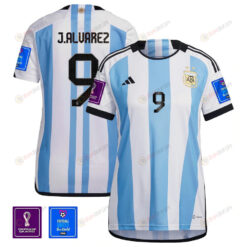 Argentina National Team FIFA World Cup Qatar 2022 Patch Juli?n ?lvarez 9 Home Women Jersey