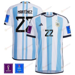 Argentina National Team FIFA World Cup Qatar 2022 Patch Lautaro Mart?nez 22 Home Men Jersey