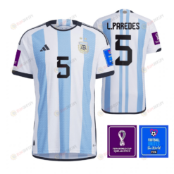 Argentina National Team FIFA World Cup Qatar 2022 Patch Leandro Paredes 5 Home Men Jersey