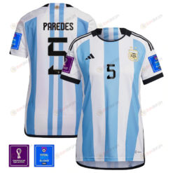 Argentina National Team FIFA World Cup Qatar 2022 Patch Leandro Paredes 5 Home Women Jersey