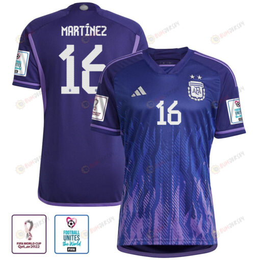 Argentina National Team FIFA World Cup Qatar 2022 Patch Lisandro Mart?nez 16 Away Women Jersey