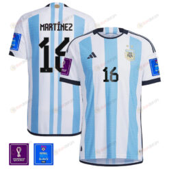 Argentina National Team FIFA World Cup Qatar 2022 Patch Lisandro Mart?nez 16 Home Men Jersey