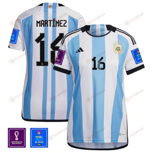 Argentina National Team FIFA World Cup Qatar 2022 Patch Lisandro Mart?nez 16 Home Women Jersey