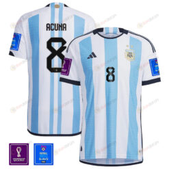 Argentina National Team FIFA World Cup Qatar 2022 Patch Marcos Acu?a 8 Home Men Jersey