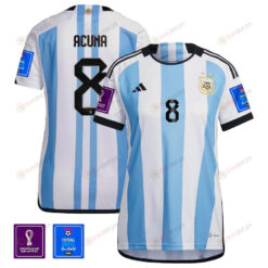 Argentina National Team FIFA World Cup Qatar 2022 Patch Marcos Acu?a 8 Home Women Jersey