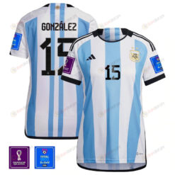 Argentina National Team FIFA World Cup Qatar 2022 Patch Nicol?s Gonz?lez 15 Home Women Jersey