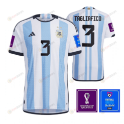 Argentina National Team FIFA World Cup Qatar 2022 Patch Nicol?s Tagliafico 3 Home Men Jersey