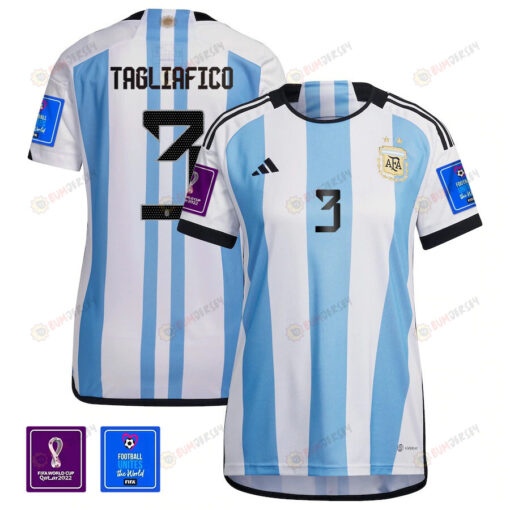 Argentina National Team FIFA World Cup Qatar 2022 Patch Nicol?s Tagliafico 3 Home Women Jersey