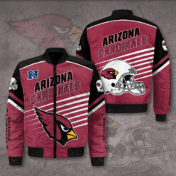 Arizona Cardinals 3D Logo Pattern Bomber Jacket - Red And Black