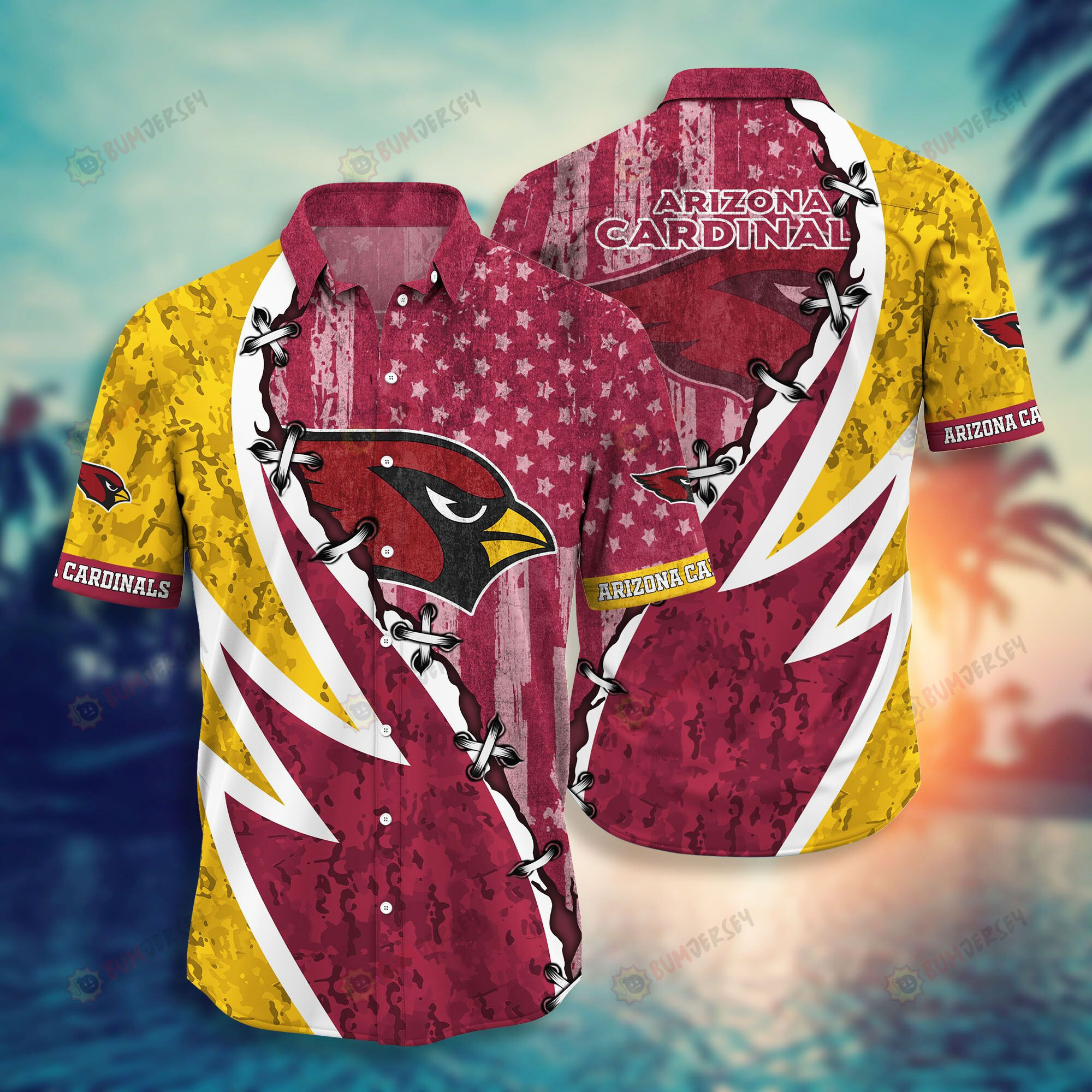 Arizona Cardinals Camo And Flag American 3D Printed Hawaiian Shirt
