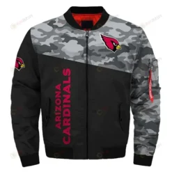 Arizona Cardinals Camo Pattern Bomber Jacket - Black And Gray